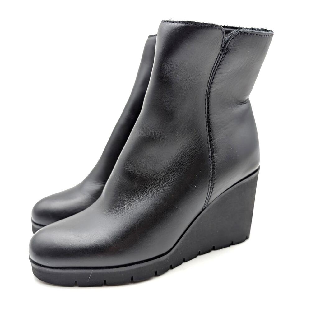 La Canadienne Go Wedge Ankle Boots Side Zip Women's Black Size US7.5M EU38